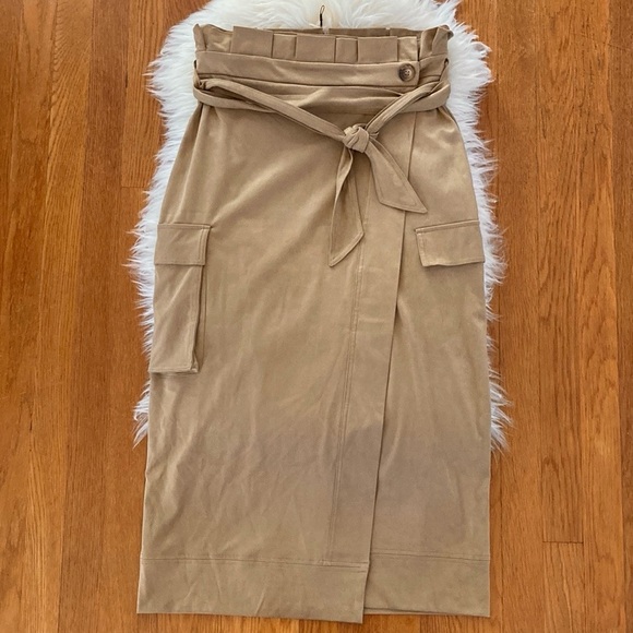 Zara Dresses & Skirts - NWOT Zara Faux Suede Wrap Style Paper-Bag Waist Midi Skirt